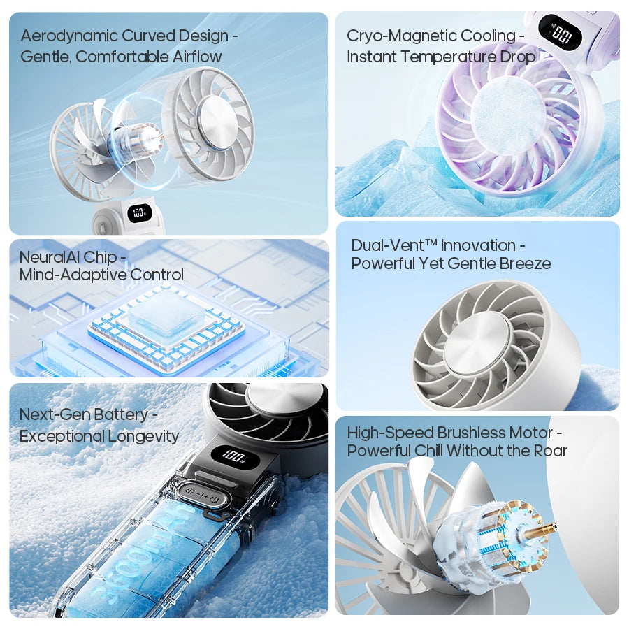 New Cooling Handheld Fan 3600Mah Foldable Portable Fan 100-Level Free Control High Speed Mini Personal Fan W/ Lanyard