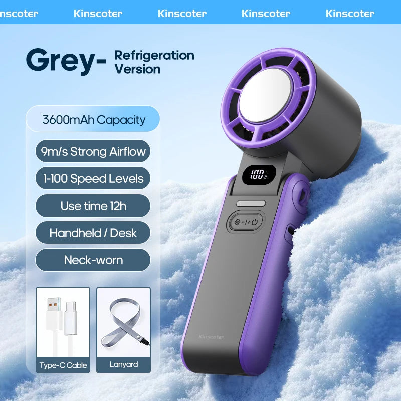 Portable High Speed Cooling Handheld Fan 3600Mah Rechargeable 100 Wind Speeds Adjustable Mini Foldable Air Cooling Turbo Fan