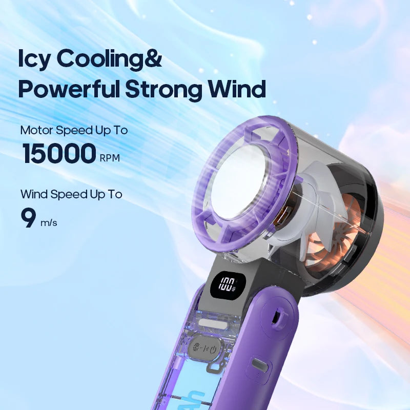Portable High Speed Cooling Handheld Fan 3600Mah Rechargeable 100 Wind Speeds Adjustable Mini Foldable Air Cooling Turbo Fan