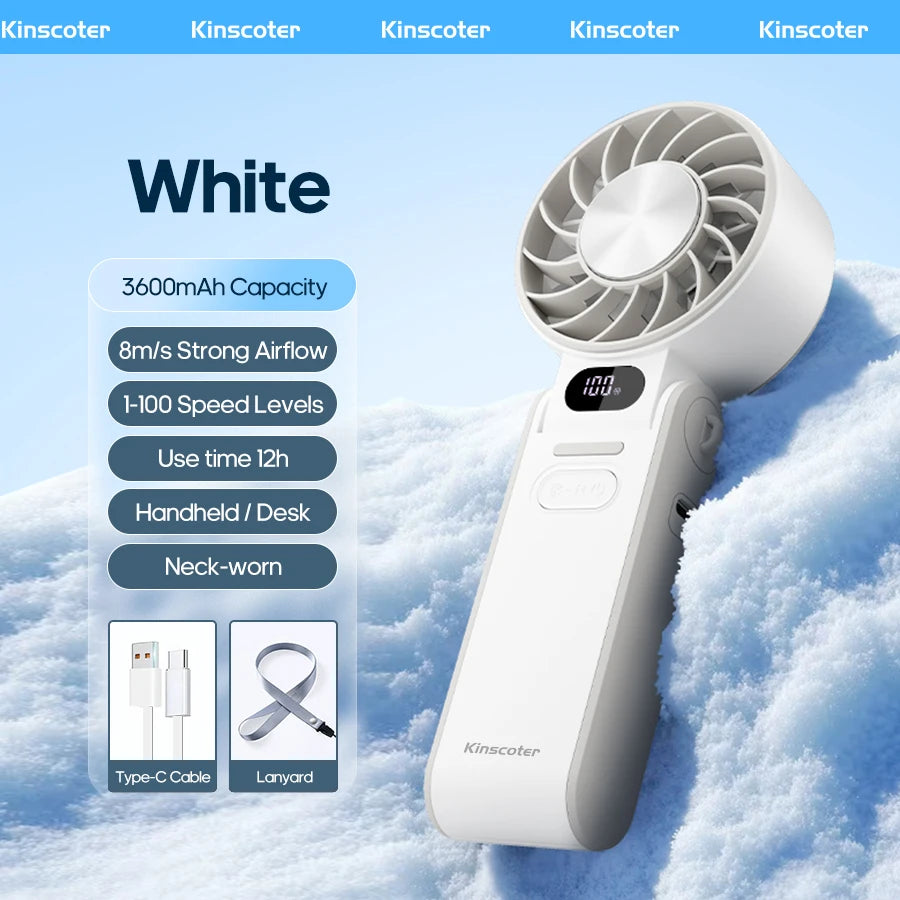 New Cooling Handheld Fan 3600Mah Foldable Portable Fan 100-Level Free Control High Speed Mini Personal Fan W/ Lanyard