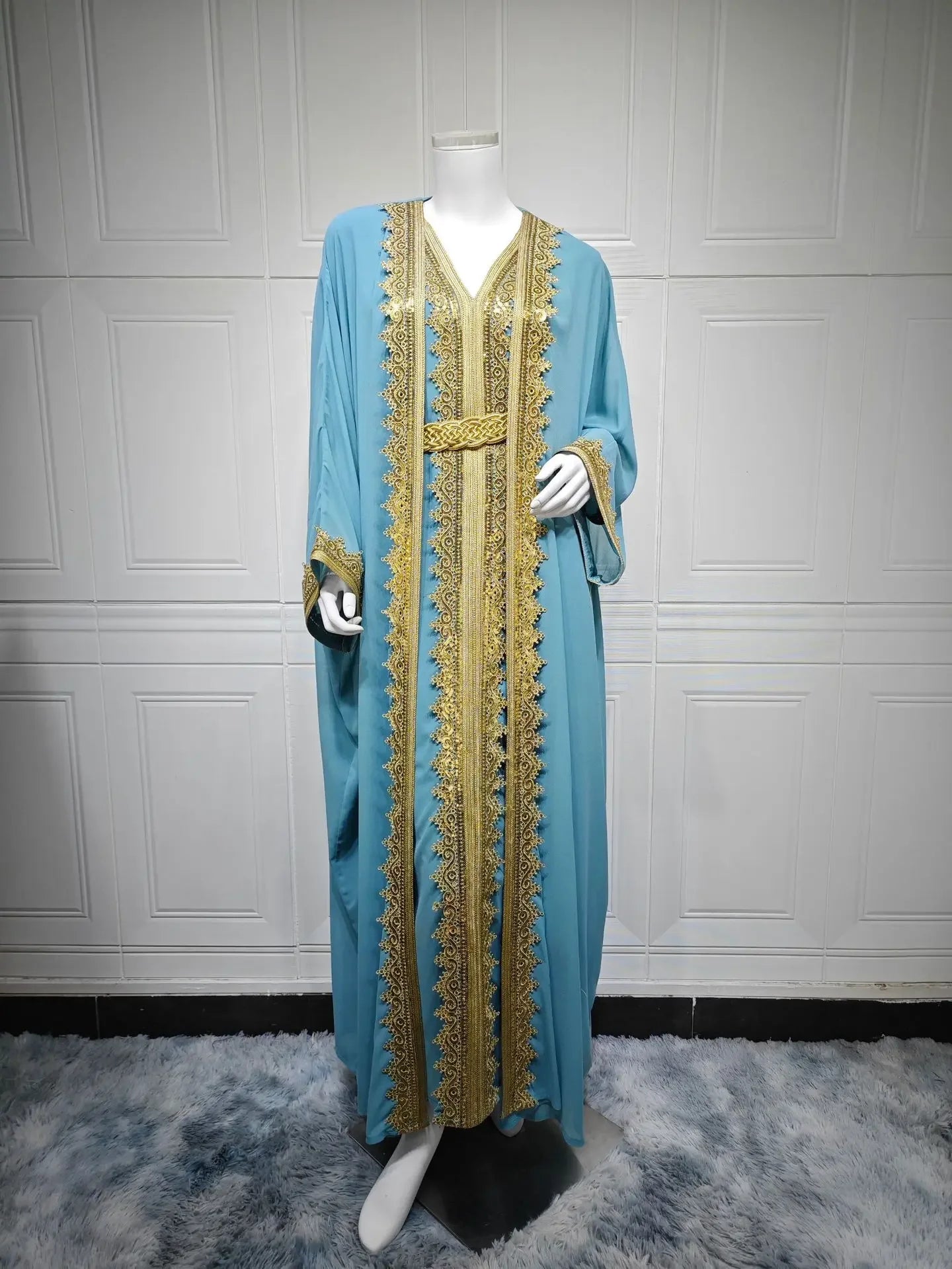 Eid Women Abaya Dress Muslim 2 Piece Set Cardigan with Inner Dress Lace-Up Robe Caftan Robe Jalabiya Ramadan Morocco Kaftan 2025