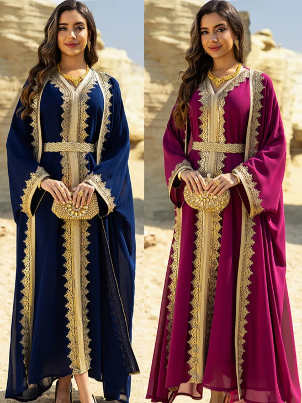 Eid Women Abaya Dress Muslim 2 Piece Set Cardigan with Inner Dress Lace-Up Robe Caftan Robe Jalabiya Ramadan Morocco Kaftan 2025