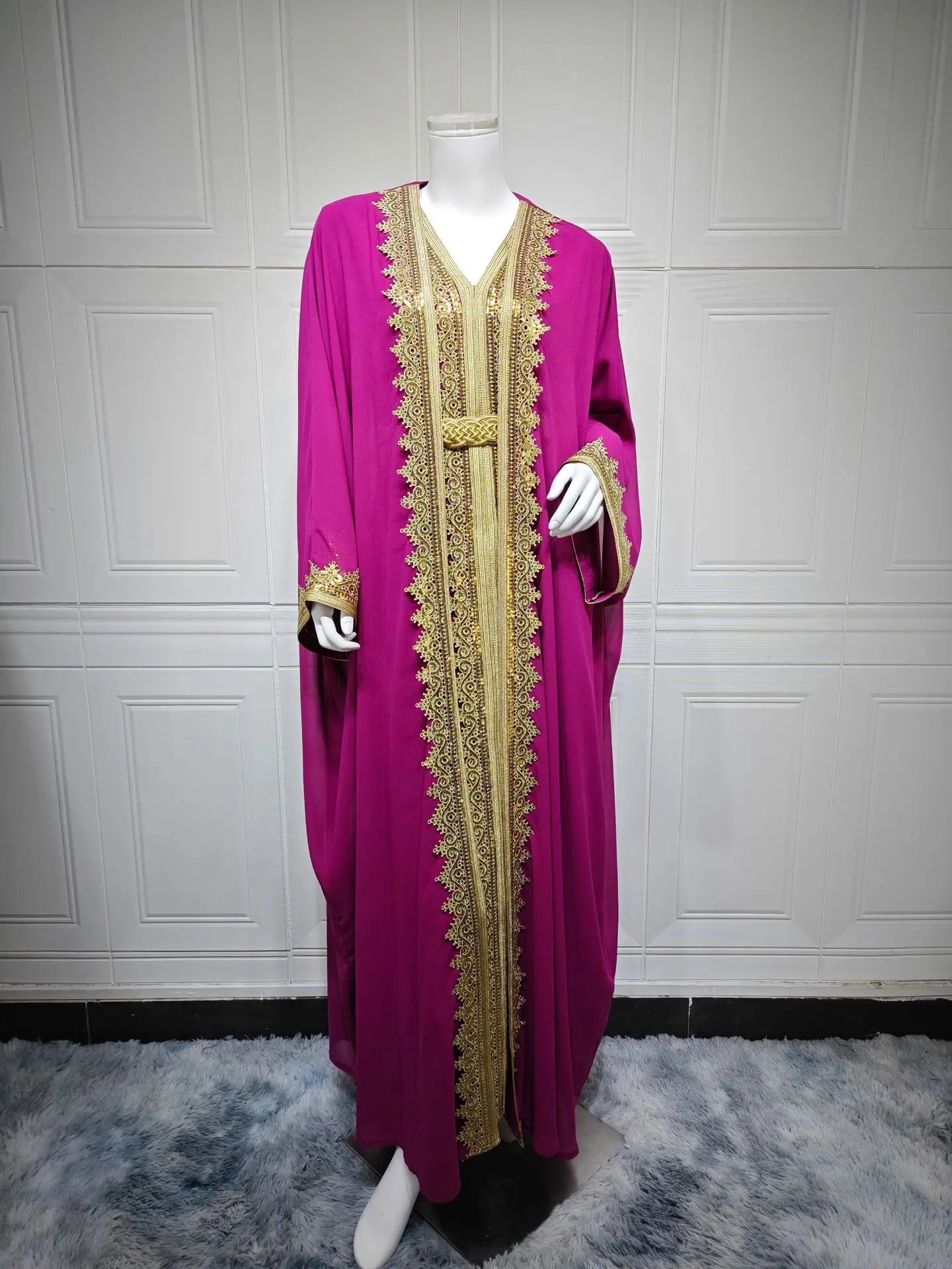 Eid Women Abaya Dress Muslim 2 Piece Set Cardigan with Inner Dress Lace-Up Robe Caftan Robe Jalabiya Ramadan Morocco Kaftan 2025